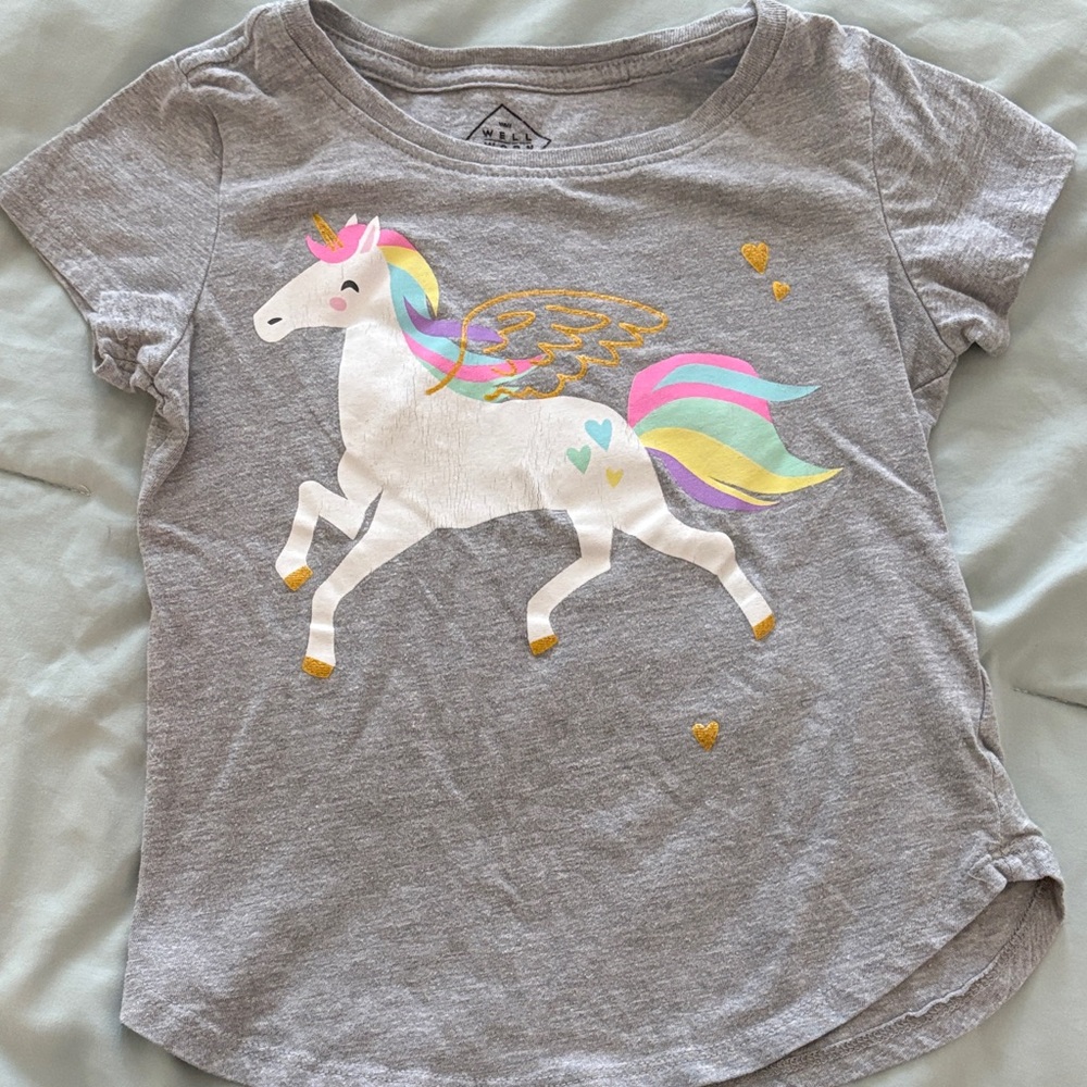 Well Worn Gray T-Shirt with Colorful Unicorn